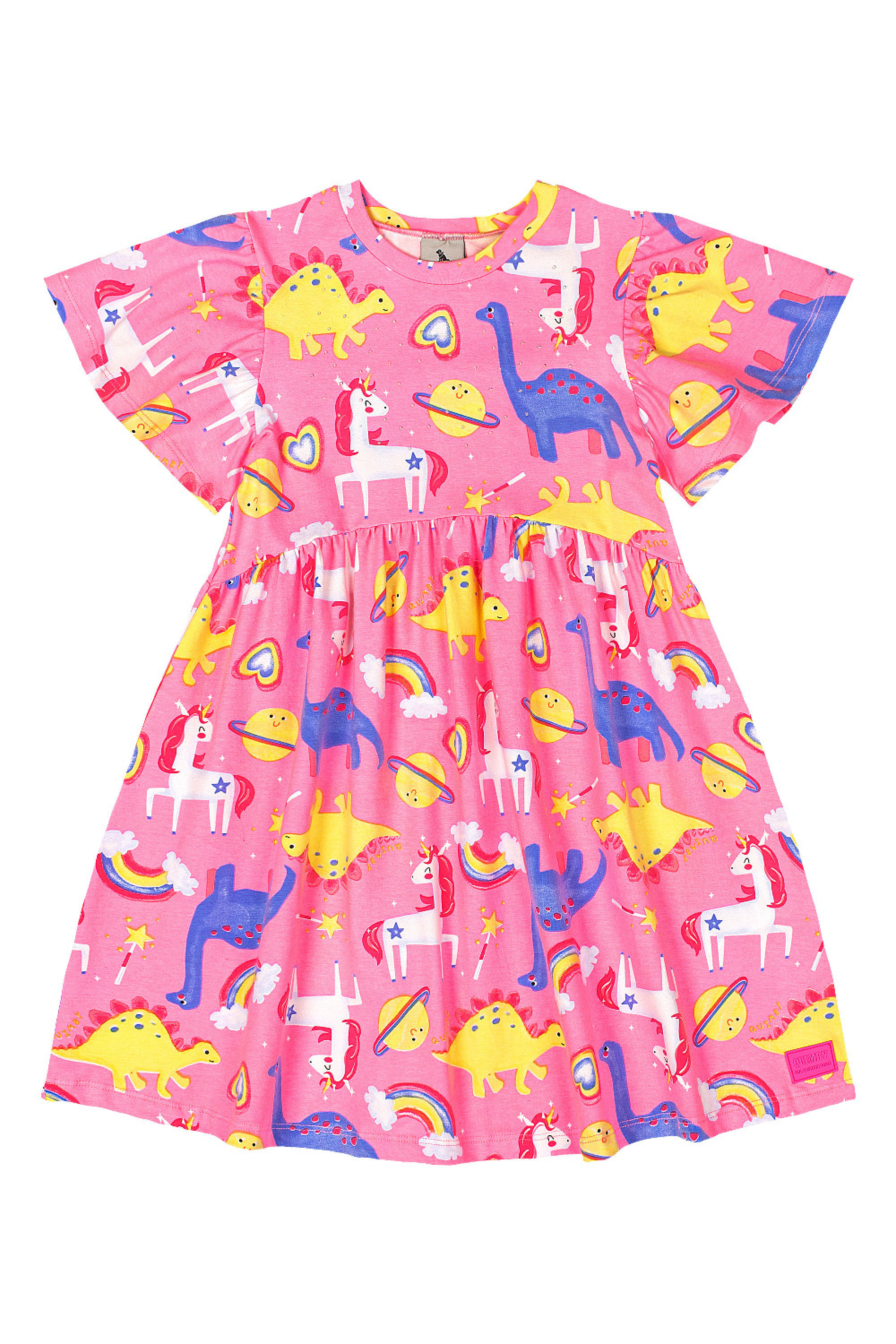 Vestido Infantil em Cotton Dinos e Unicórnios (Rosa) Quimby - Imagem 17